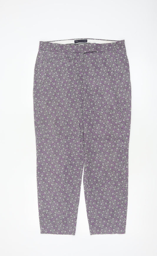 Marks & Spencer Women Purple Geometric Print Tapered Trousers UK 12