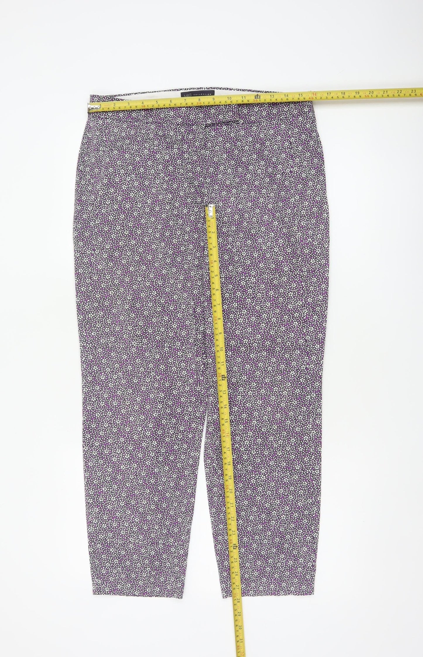 Marks & Spencer Women Purple Geometric Print Tapered Trousers UK 12
