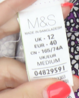 Marks & Spencer Women Purple Geometric Print Tapered Trousers UK 12
