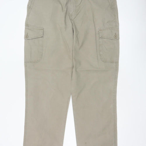 Marks and Spencer Men's Beige 36W 33L Cotton Cargo Trousers Straight