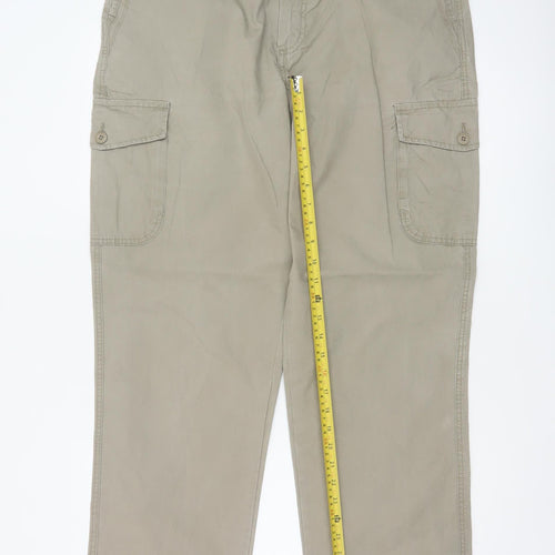 Marks and Spencer Men's Beige 36W 33L Cotton Cargo Trousers Straight
