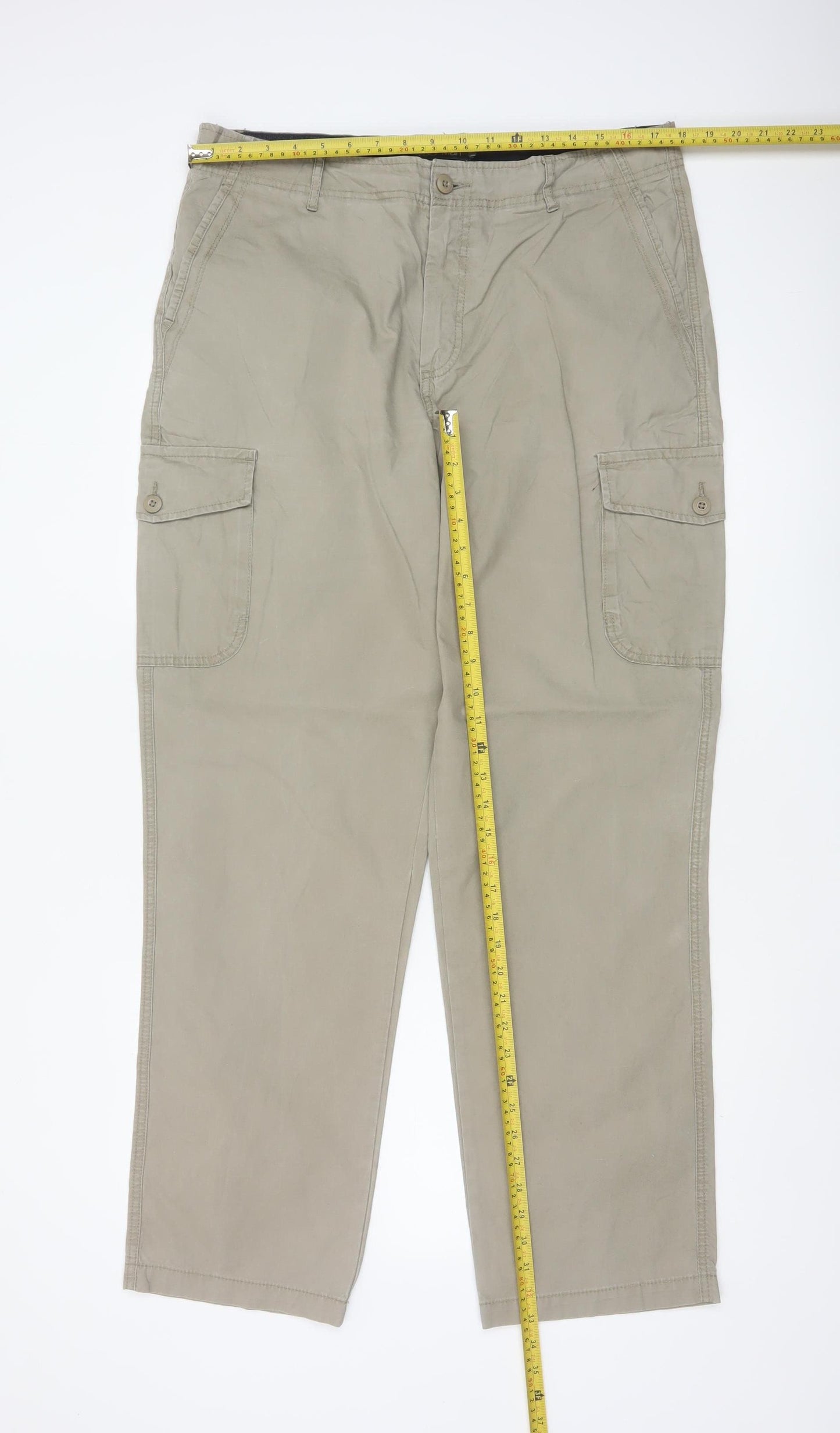 Marks and Spencer Men's Beige 36W 33L Cotton Cargo Trousers Straight
