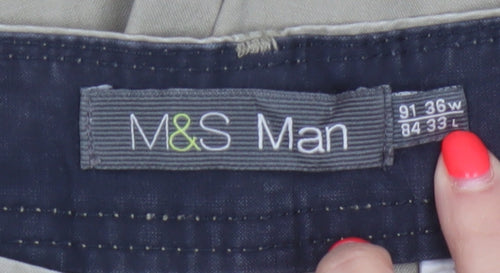 Marks and Spencer Men's Beige 36W 33L Cotton Cargo Trousers Straight