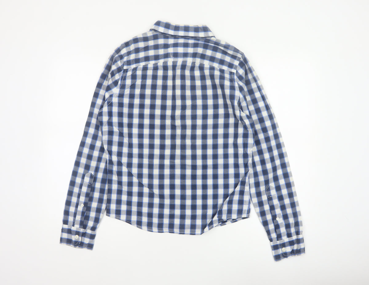 Brand and care label for Hollister Teens Blue Check S Button-Up Long Sleeve Shirt
