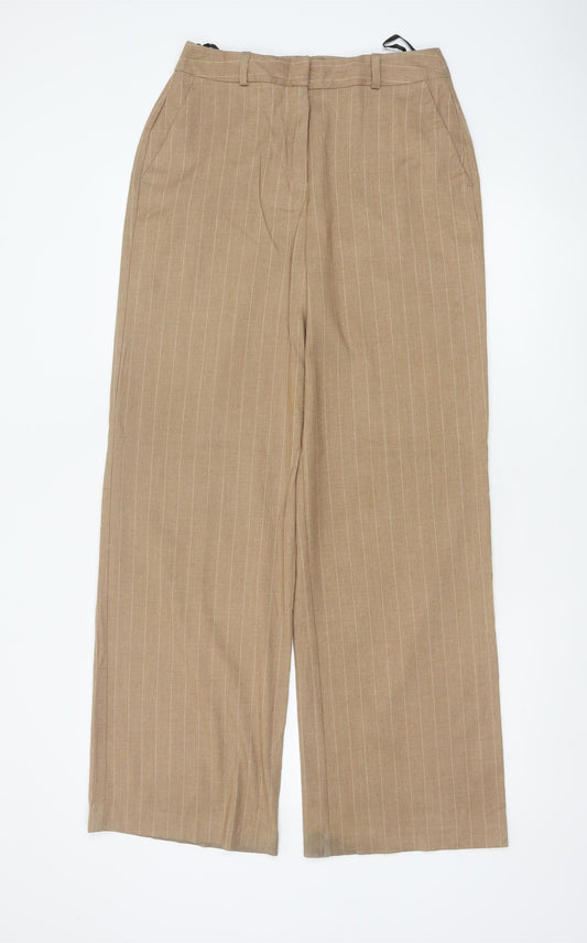 Rita Ora x Primark Women Beige Pinstripe Tailored Trousers UK 8