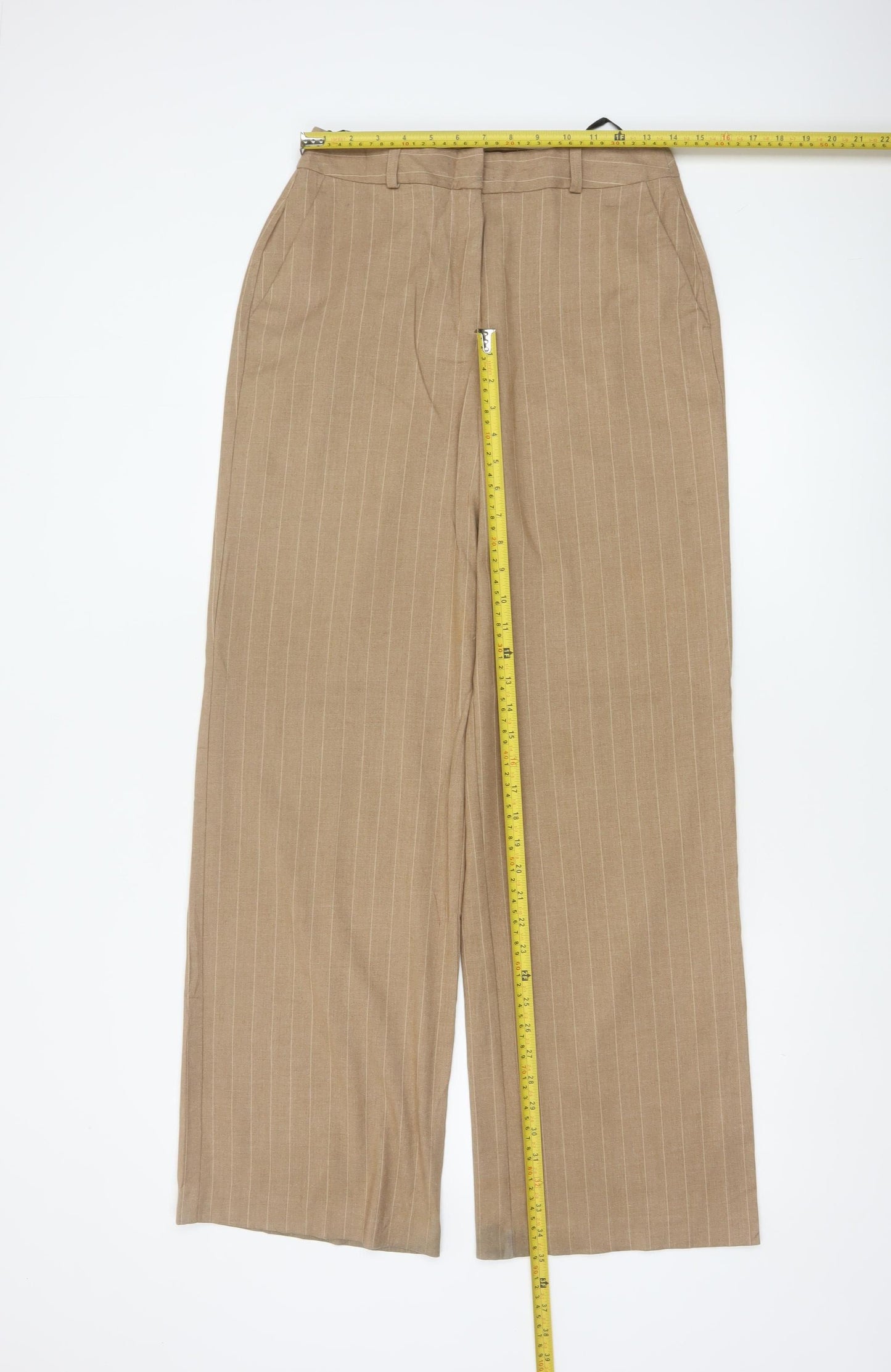 Rita Ora x Primark Women Beige Pinstripe Tailored Trousers UK 8