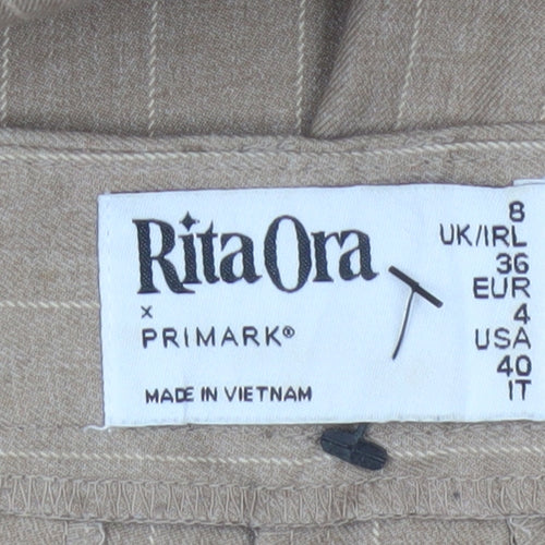 Rita Ora x Primark Women Beige Pinstripe Tailored Trousers UK 8