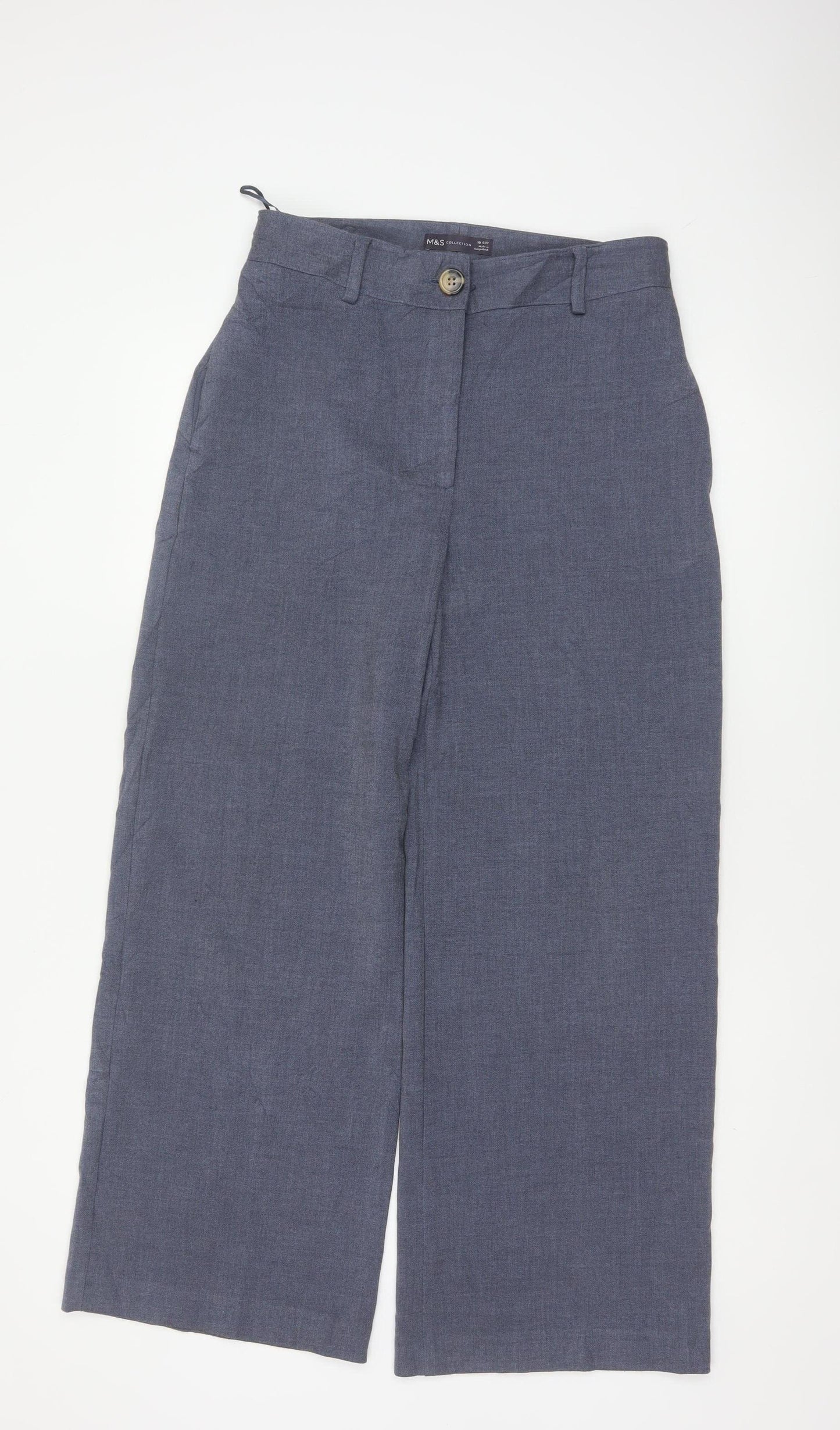 Marks & Spencer Women Blue UK 10 Short Wide Leg Tailored Trousers