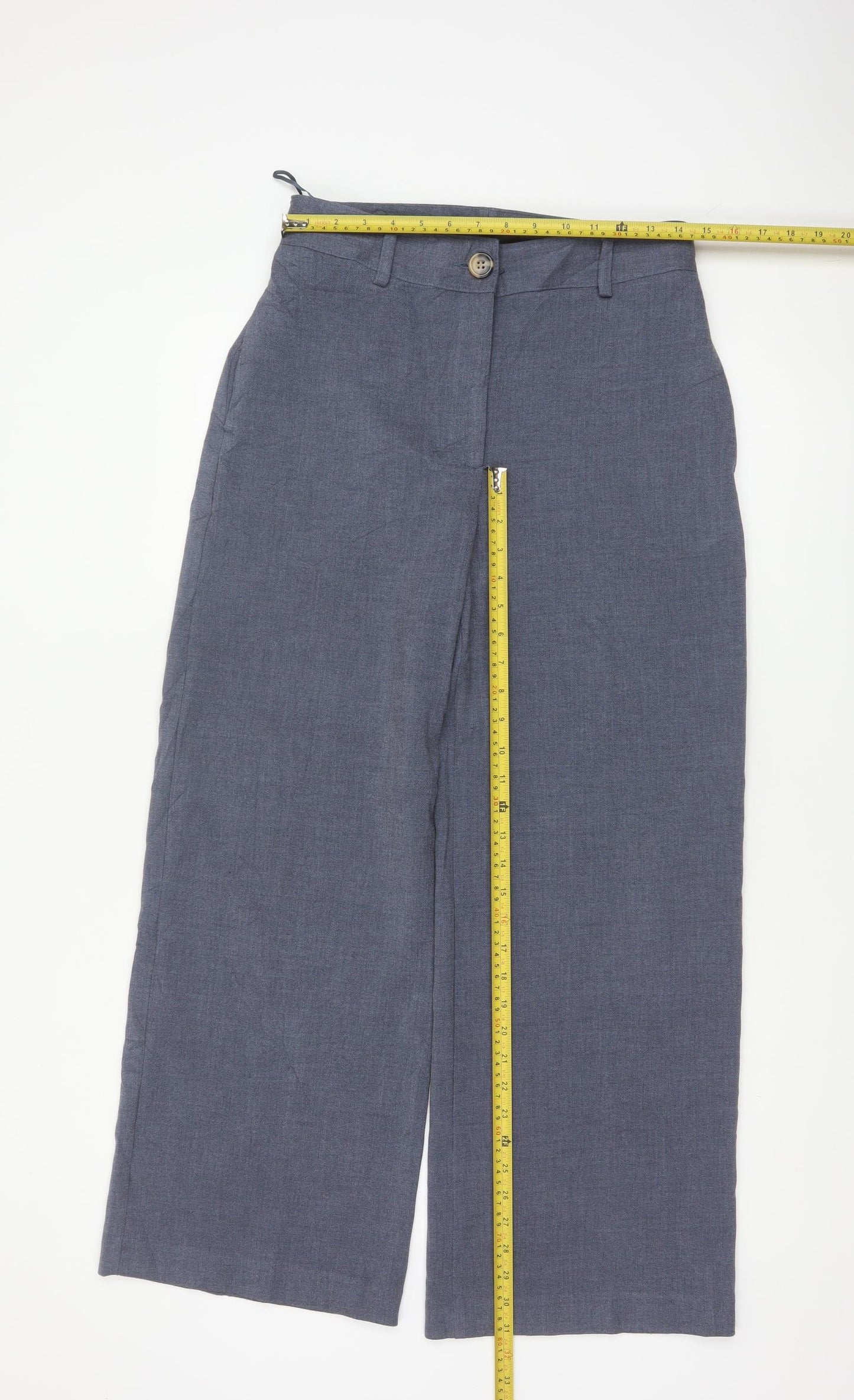 Marks & Spencer Women Blue UK 10 Short Wide Leg Tailored Trousers