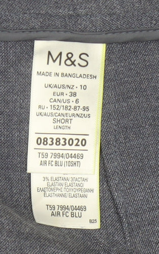 Marks & Spencer Women Blue UK 10 Short Wide Leg Tailored Trousers