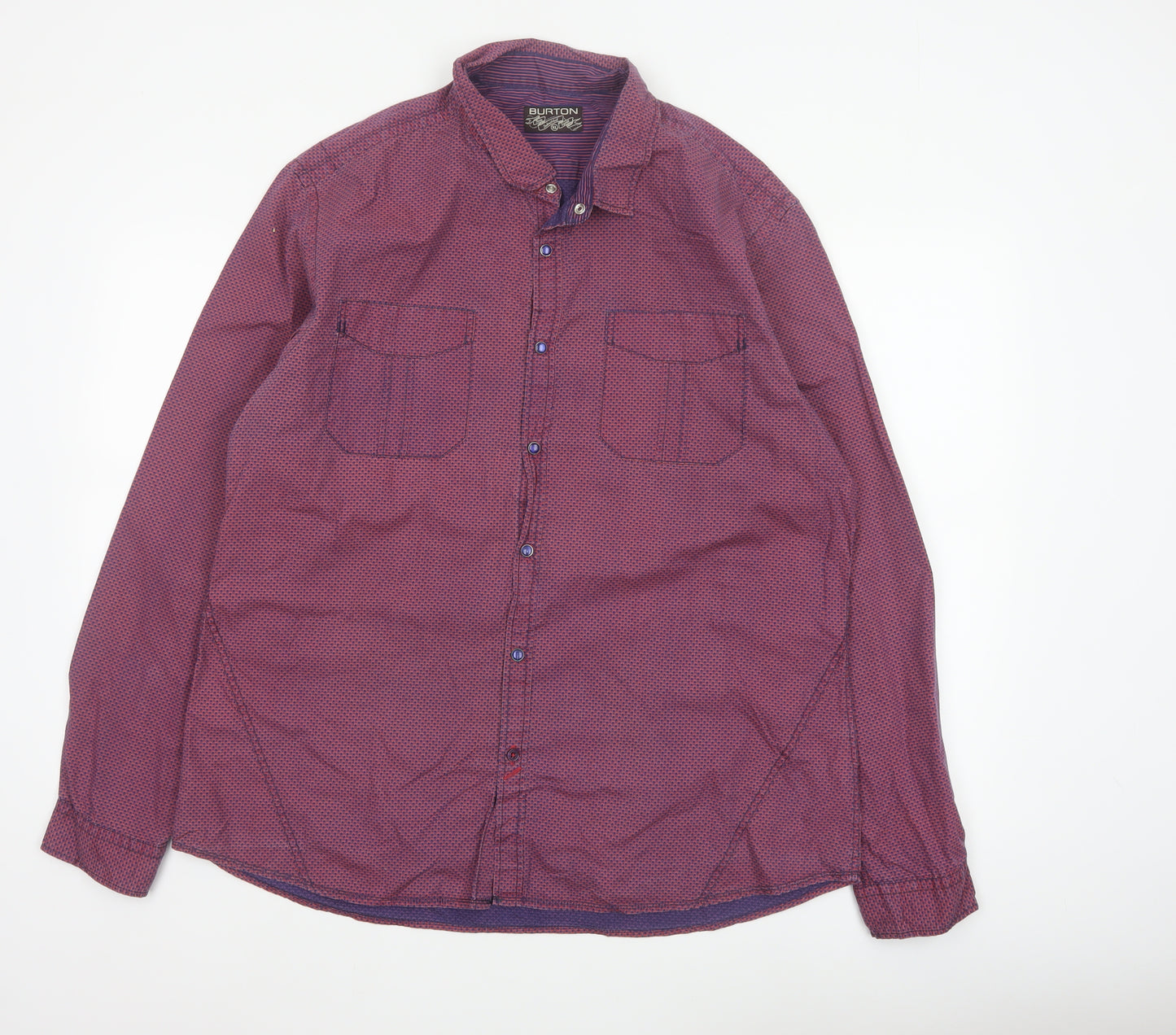 Burton Men’s Red XL Geometric Print Cotton Long Sleeve Button-Up Shirt