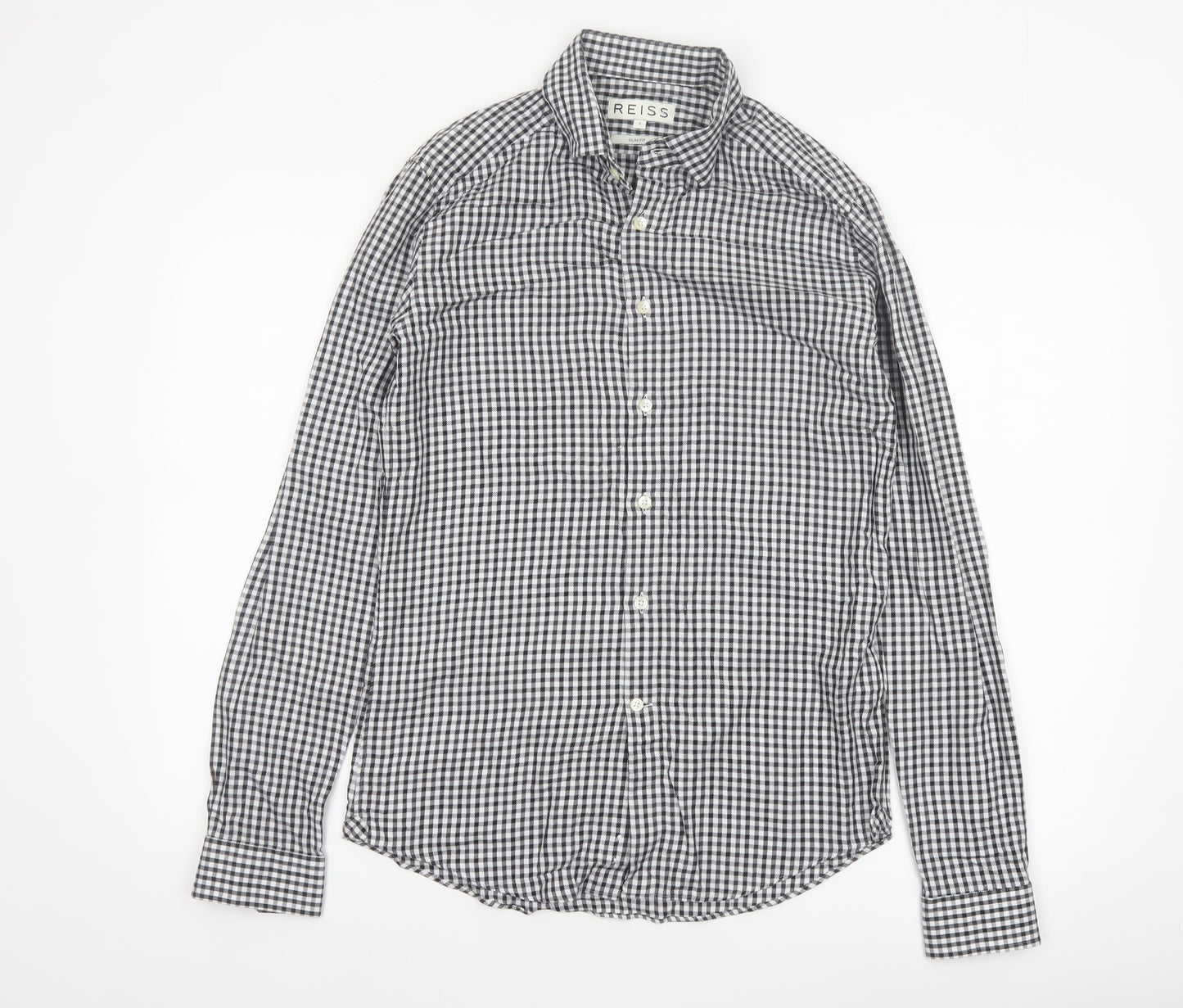 Reiss Men’s Black White Check Slim Fit Cotton Button-Down Shirt S