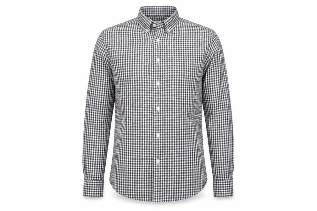 Front view of Reiss Men’s Black White Check Slim Fit Cotton Button-Down Shirt S