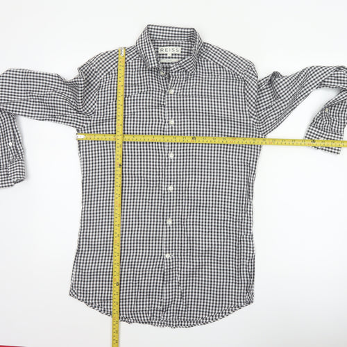 Reiss Men’s Black White Check Slim Fit Cotton Button-Down Shirt S