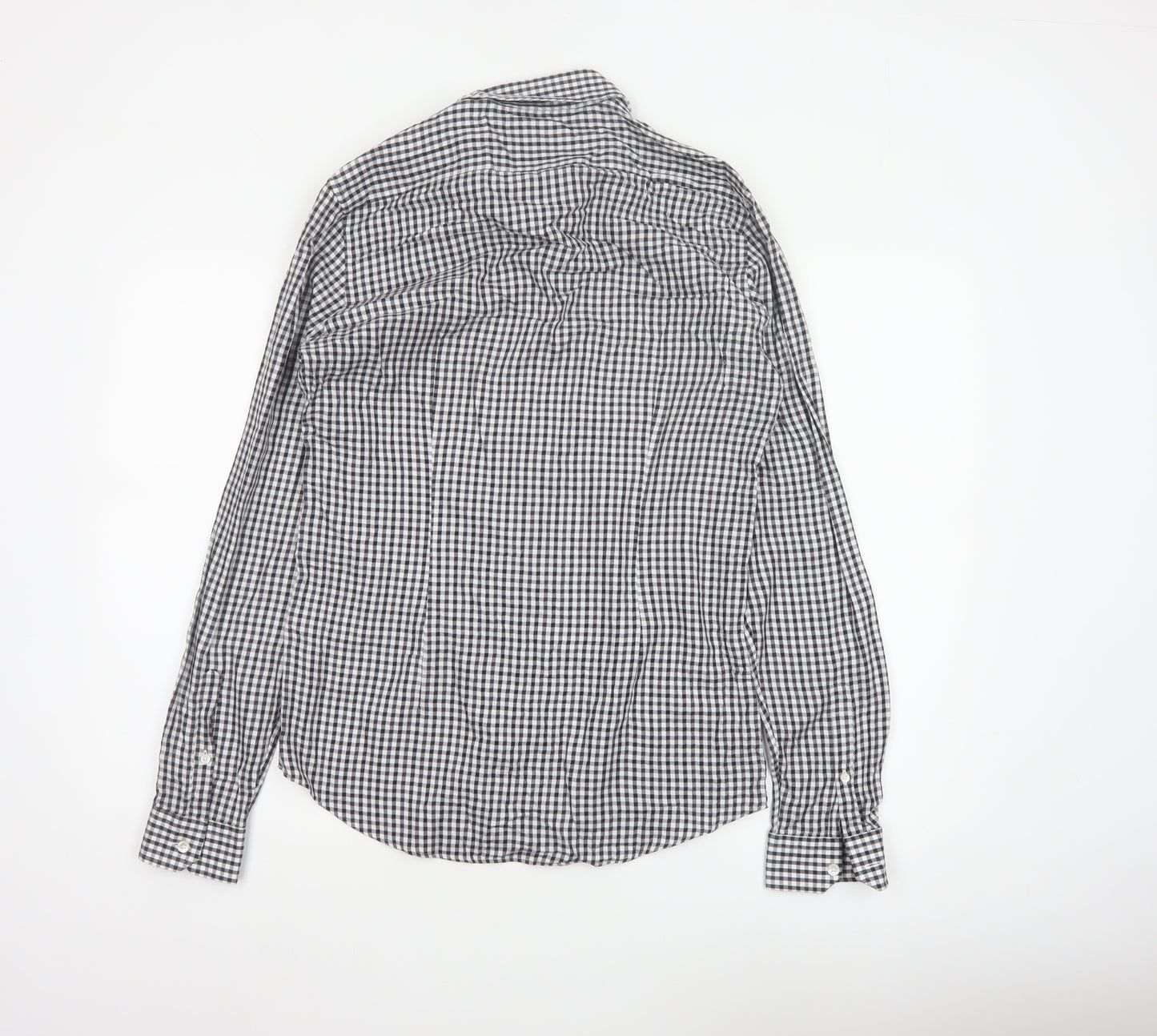 Reiss Men’s Black White Check Slim Fit Cotton Button-Down Shirt S