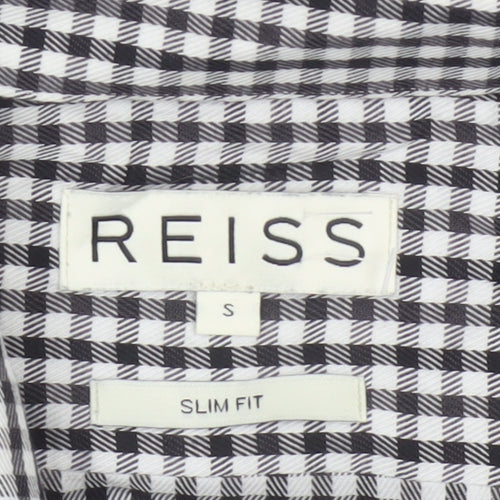Reiss Men’s Black White Check Slim Fit Cotton Button-Down Shirt S
