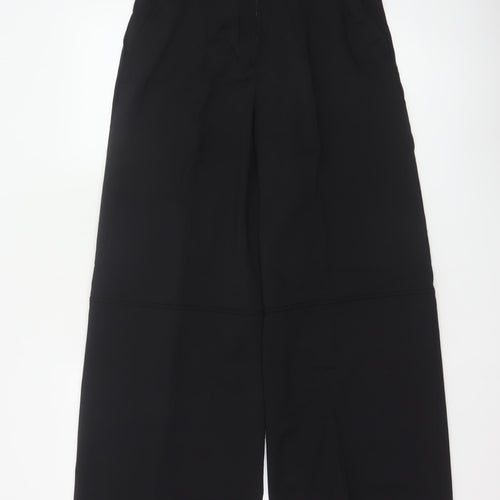 Zara Women Black XS High Rise Wide-Leg Wool Blend Trousers