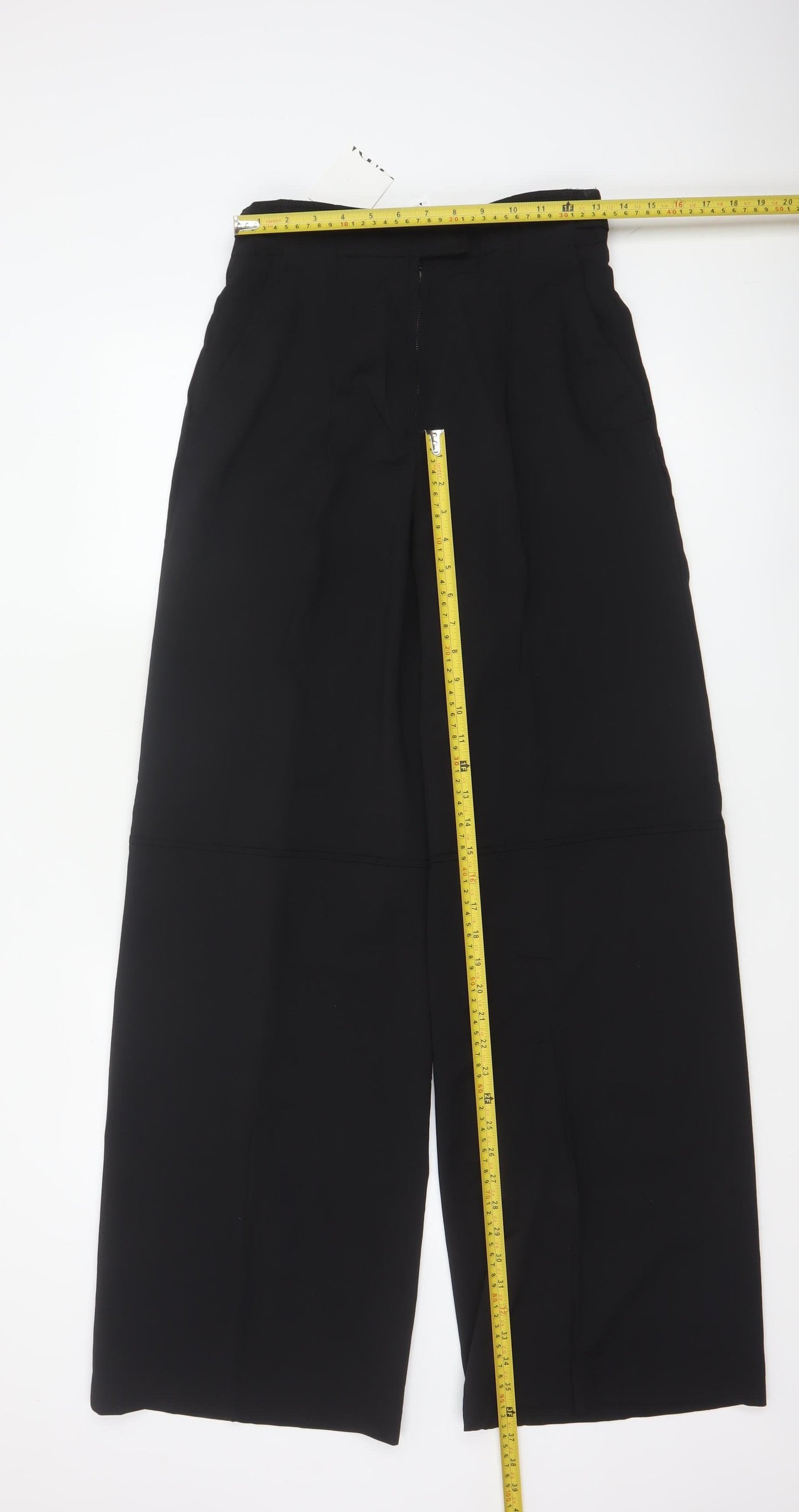Zara Women Black XS High Rise Wide-Leg Wool Blend Trousers