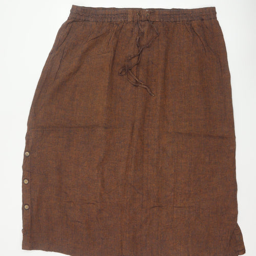 Poetry Women’s Brown UK 22 Linen Blend Midi Straight Skirt Drawstring