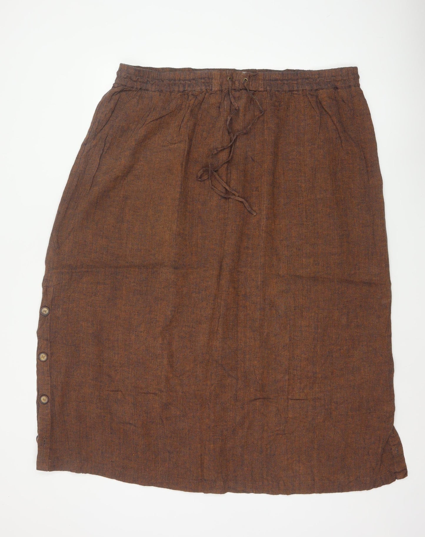 Poetry Women’s Brown UK 22 Linen Blend Midi Straight Skirt Drawstring