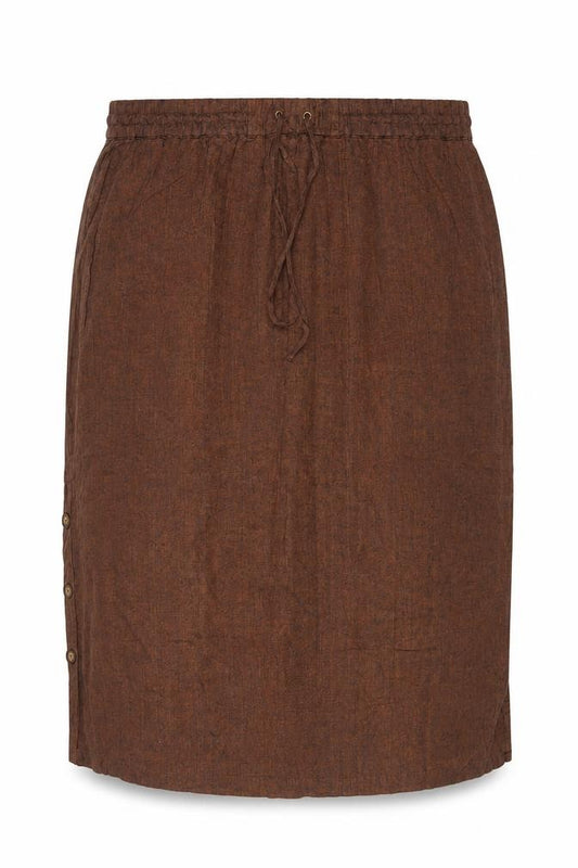 Poetry Women’s Brown UK 22 Linen Blend Midi Straight Skirt Drawstring