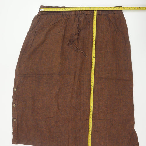 Poetry Women’s Brown UK 22 Linen Blend Midi Straight Skirt Drawstring