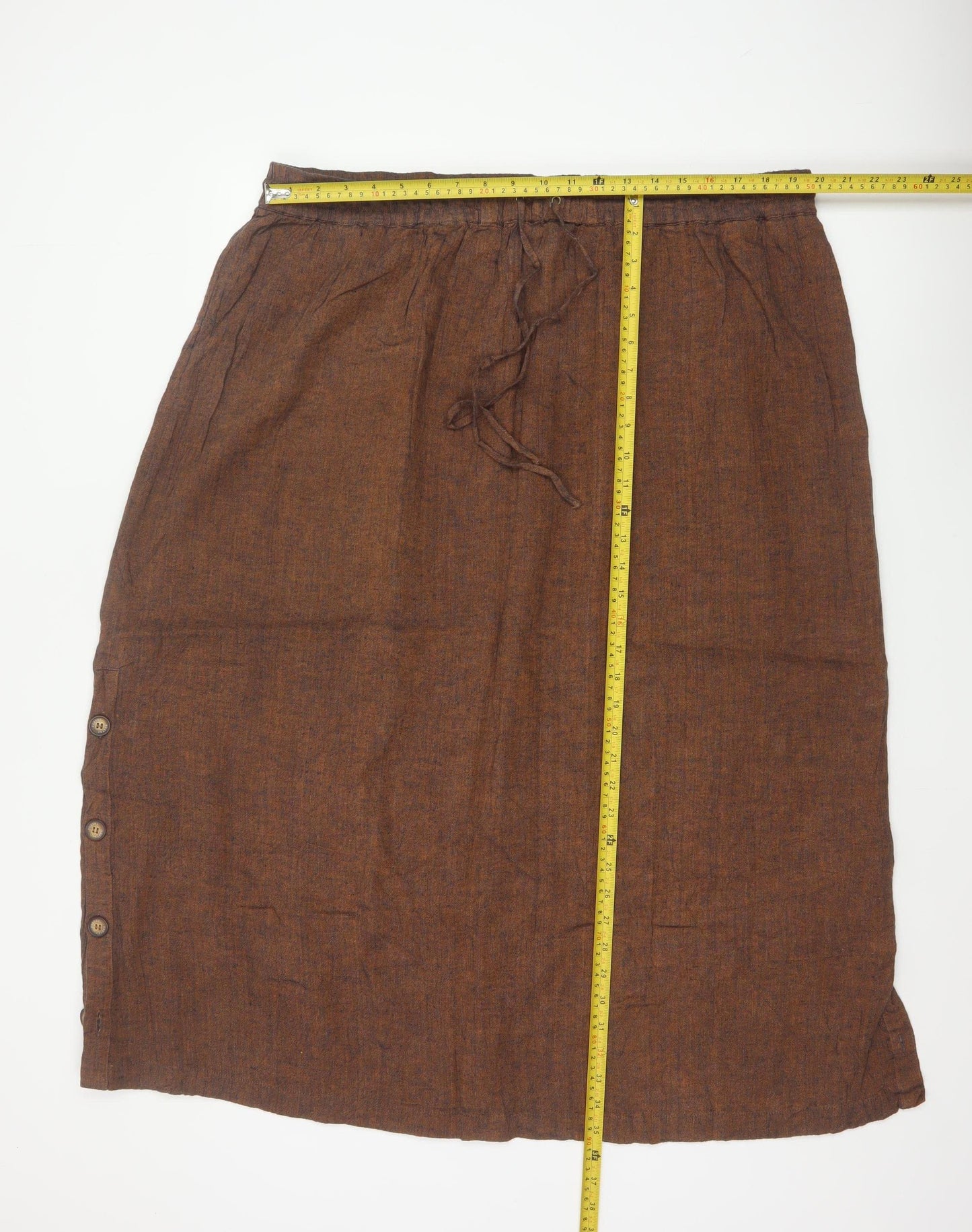 Poetry Women’s Brown UK 22 Linen Blend Midi Straight Skirt Drawstring