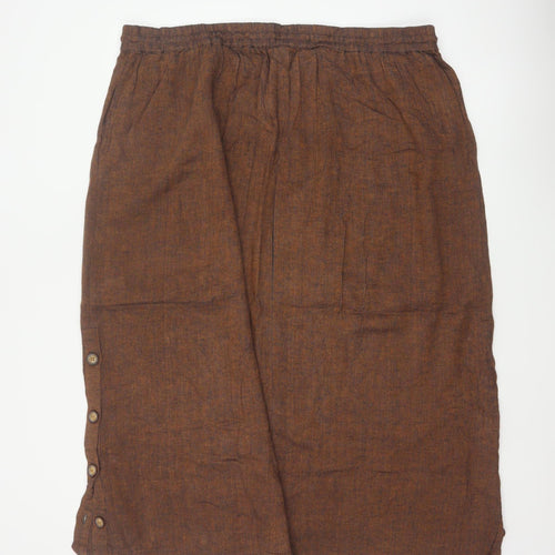 Poetry Women’s Brown UK 22 Linen Blend Midi Straight Skirt Drawstring