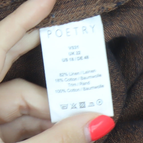 Poetry Women’s Brown UK 22 Linen Blend Midi Straight Skirt Drawstring