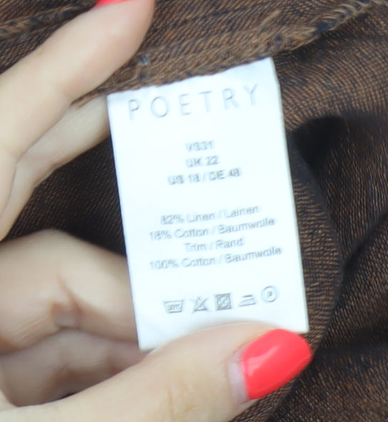 Poetry Women’s Brown UK 22 Linen Blend Midi Straight Skirt Drawstring