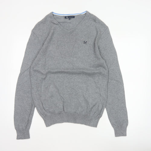 Crew Clothing Company Men’s Grey S V-Neck Cotton Cashmere Pullover Jumper