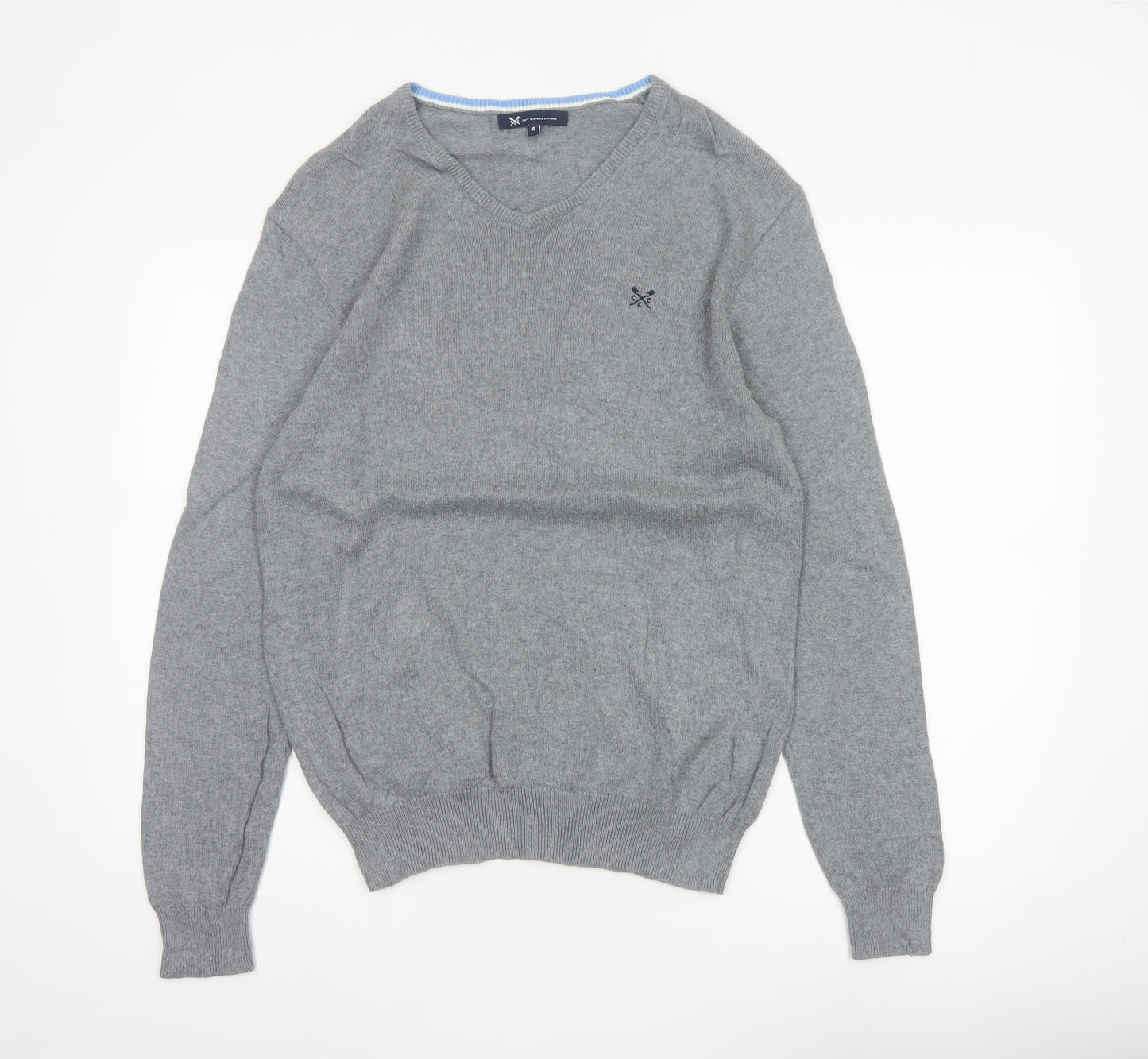 Crew Clothing Company Men’s Grey S V-Neck Cotton Cashmere Pullover Jumper