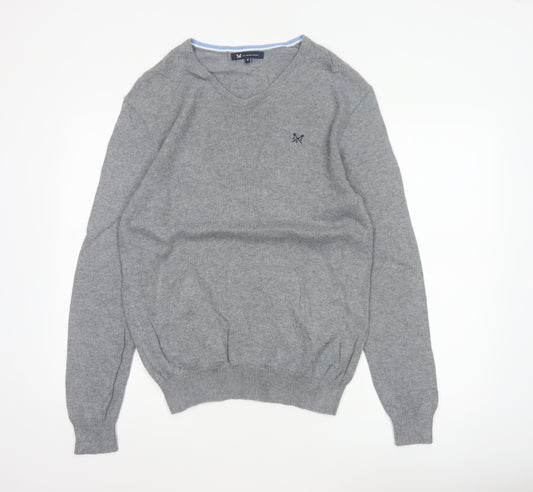 Crew Clothing Company Men’s Grey S V-Neck Cotton Cashmere Pullover Jumper