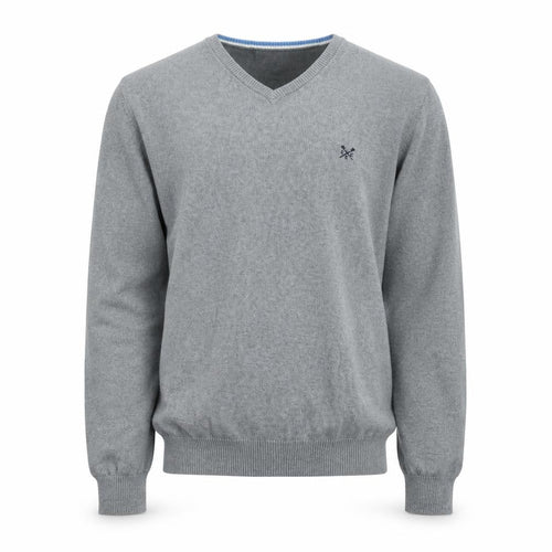 Crew Clothing Company Men’s Grey S V-Neck Cotton Cashmere Pullover Jumper