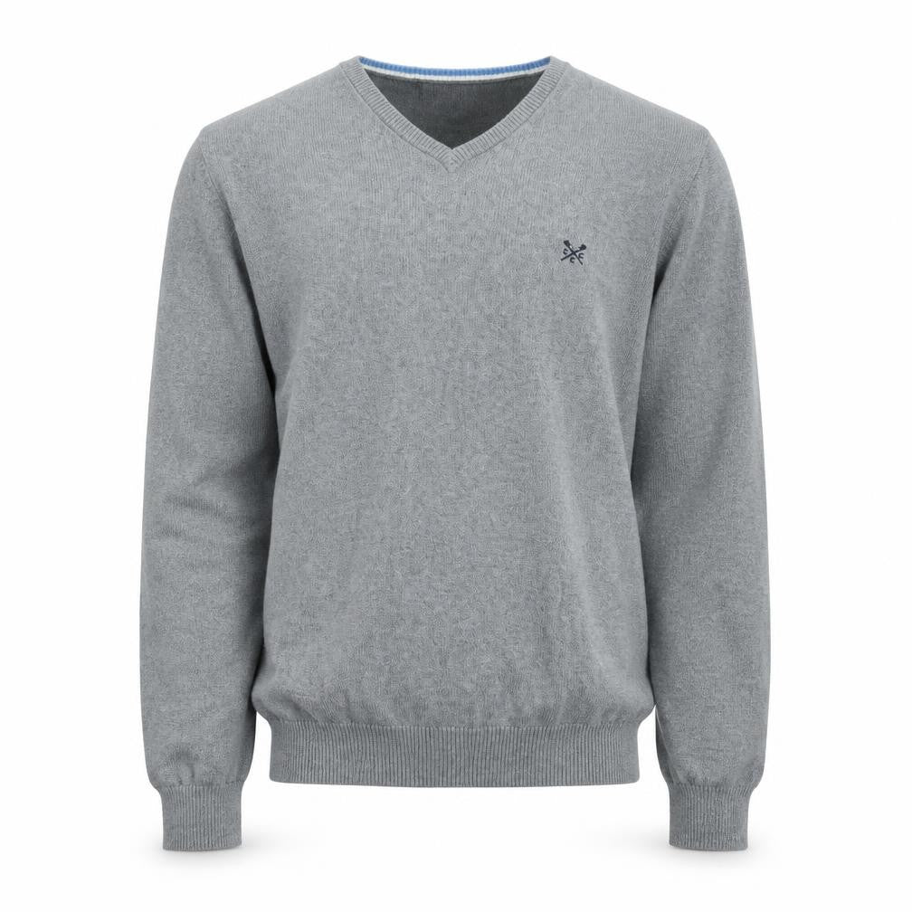 Crew Clothing Company Men’s Grey S V-Neck Cotton Cashmere Pullover Jumper