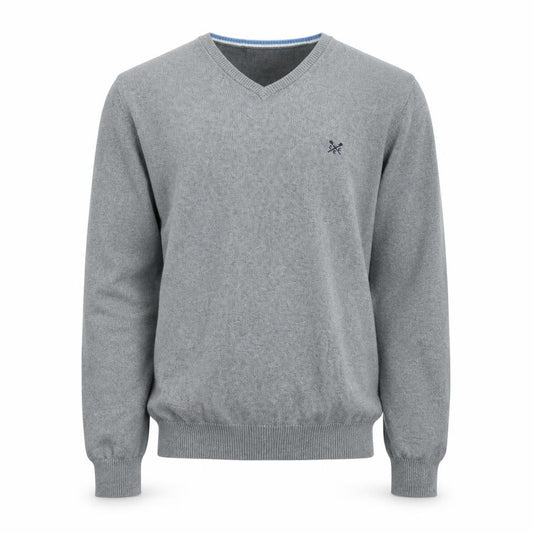 Crew Clothing Company Men’s Grey S V-Neck Cotton Cashmere Pullover Jumper