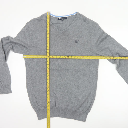 Crew Clothing Company Men’s Grey S V-Neck Cotton Cashmere Pullover Jumper