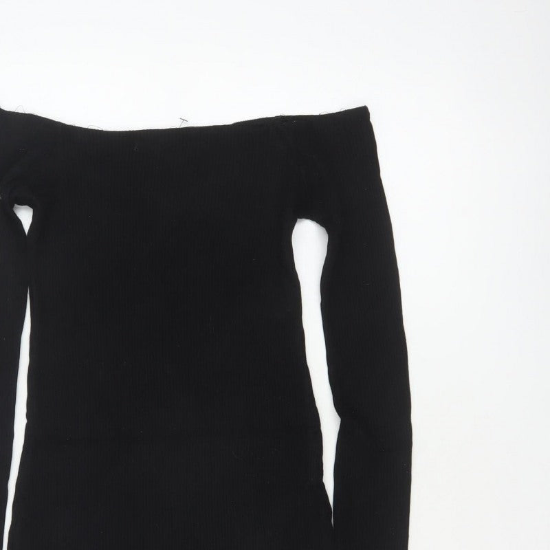Additional view of Pull&Bear Women Black M Off Shoulder Rib Knit Slim Jumper Dress