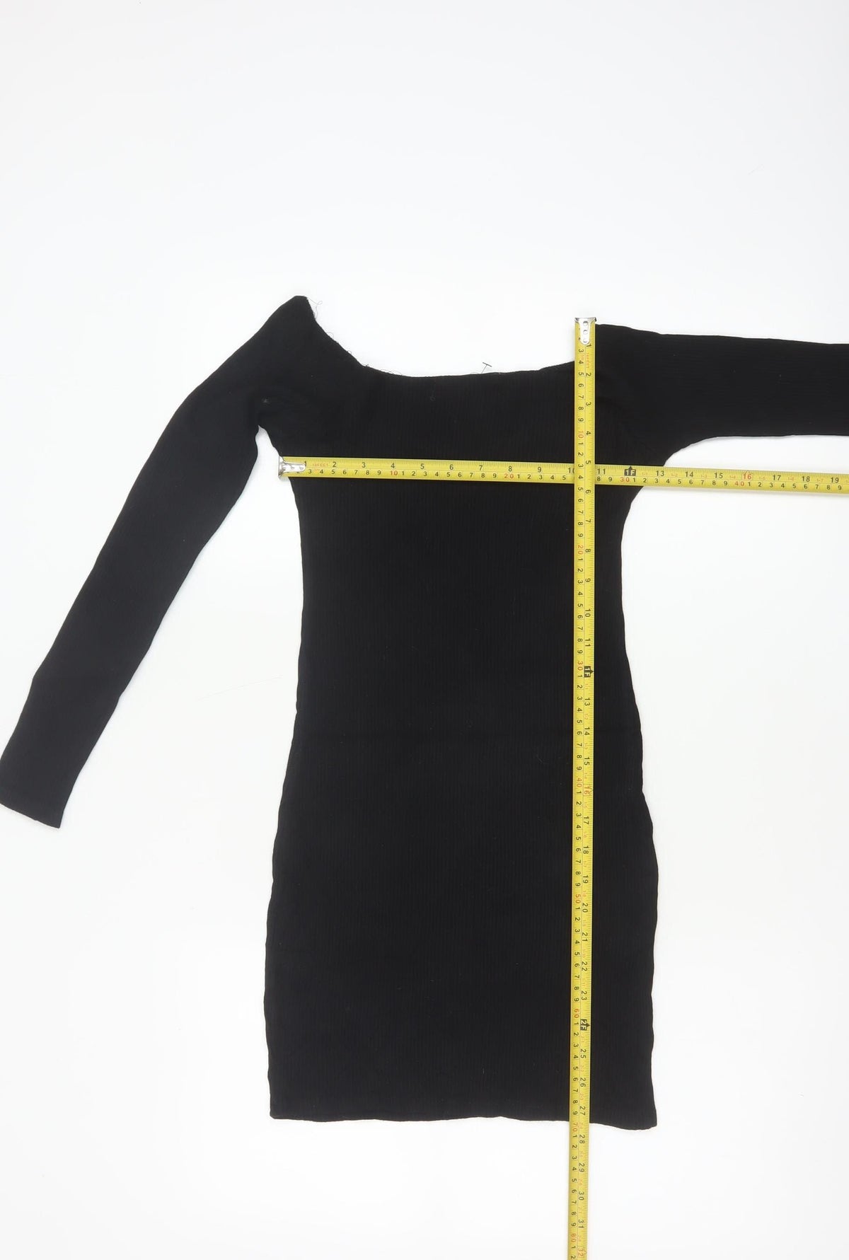 Close-up detail of Pull&Bear Women Black M Off Shoulder Rib Knit Slim Jumper Dress
