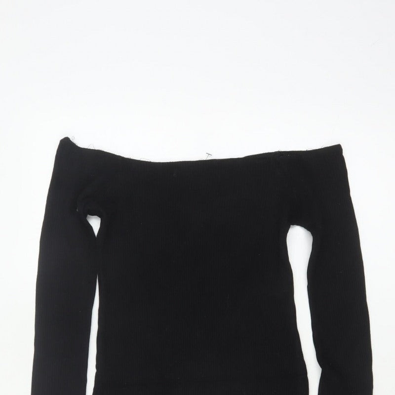 Additional view of Pull&Bear Women Black M Off Shoulder Rib Knit Slim Jumper Dress