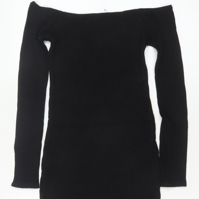 Additional view of Pull&Bear Women Black M Off Shoulder Rib Knit Slim Jumper Dress
