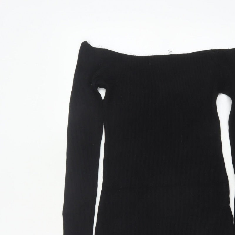 Additional view of Pull&Bear Women Black M Off Shoulder Rib Knit Slim Jumper Dress