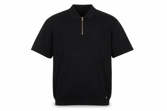 Next Men’s Black L Short Sleeve 1/4 Zip Collared Polo Shirt