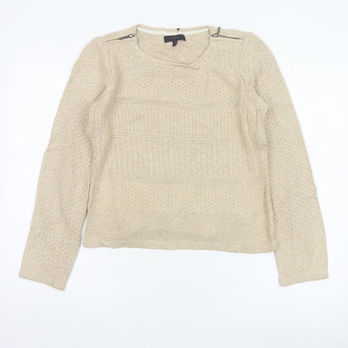 Jasper Conran Women’s Beige Size 12 Knit Pullover Jumper Zip Detail