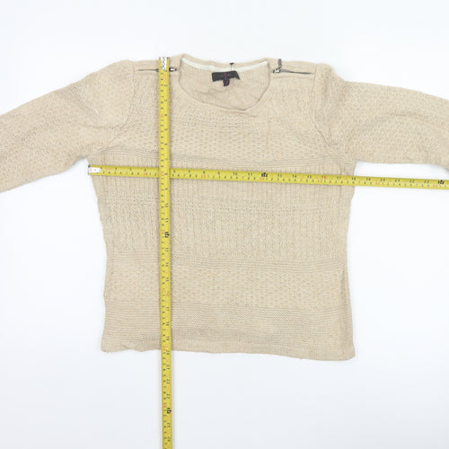 Jasper Conran Women’s Beige Size 12 Knit Pullover Jumper Zip Detail