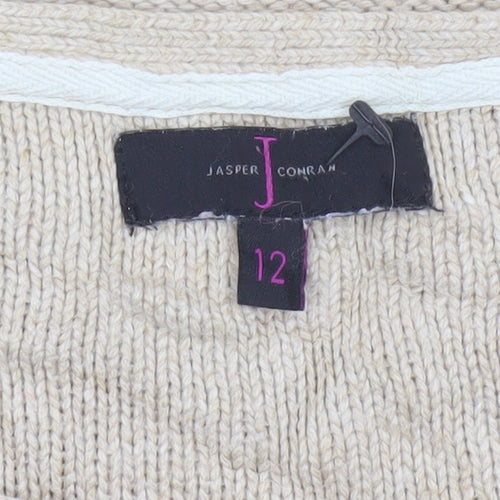 Jasper Conran Women’s Beige Size 12 Knit Pullover Jumper Zip Detail