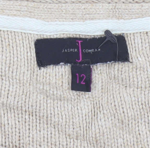 Jasper Conran Women’s Beige Size 12 Knit Pullover Jumper Zip Detail