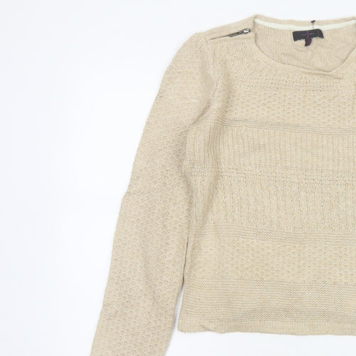 Jasper Conran Women’s Beige Size 12 Knit Pullover Jumper Zip Detail