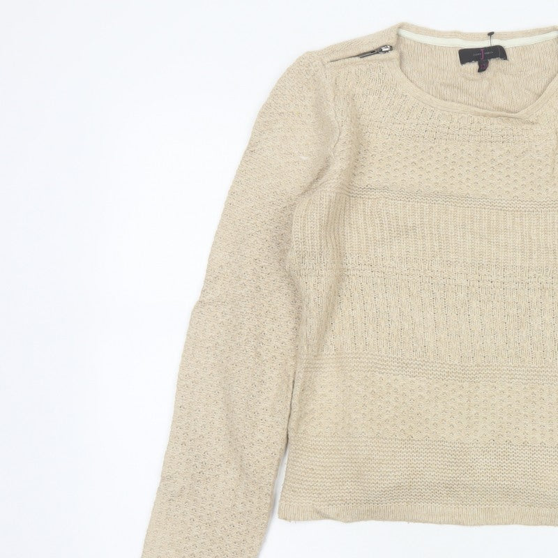 Jasper Conran Women’s Beige Size 12 Knit Pullover Jumper Zip Detail