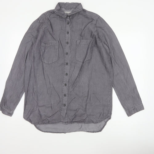 Denim Co. Women’s Grey UK 12 Lyocell Button-Up Long Sleeve Shirt